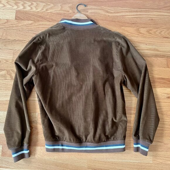 FRED PERRY Brown Corduroy Zip Up Mod Ska Bomber Jacket 40 w/ White Grey - Picture 3 of 4